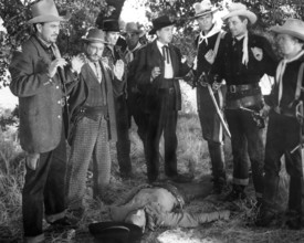 James Ellison (2nd right), on-set of the western film, "I Killed Geronimo", Eagle-Lion Films, 1950