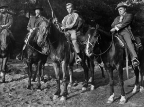 Alfred Ryder (2nd left), George Segal (center), Pat Hingle (right), on-set of the western film,