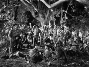 Richard Barthelmess (standing center with raised arm),  on-set of the western film, "The Lash",