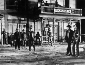 Anthony Quinn, Kirk Douglas, Earl Holliman, on-set of the western film, "Last Train From Gun Hill",