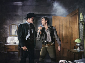 Kirk Douglas, Earl Holliman, on-set of the western film, "Last Train From Gun Hill", Paramount