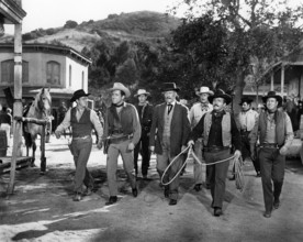 Lynching mob walking to the jail to demand the release of the Durango Kid, on-set of the western