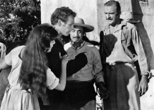 Lita Milan, Paul Newman, on-set of the western film, "The Left Handed Gun", Warner Bros., 1958