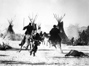 7th U.S. Cavalry attacking the Cheyenne camp, on-set of the western film, "Little Big Man",