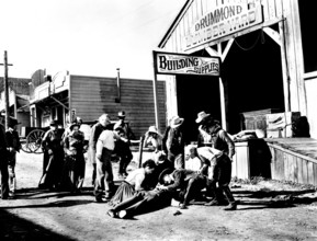 Audrey Dalton, Willard Parker, Dabs Greer, on-set of the Western film, "Lone Texan", 20th