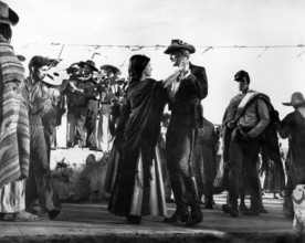 Senta Berger, Richard Harris, Charlton Heston, on-set of the western film, "Major Dundee", Columbia