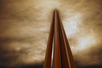 Large steel sculpture, Neuf Lignes Obliques, low angle view, Promenade des Anglais, Nice, France