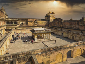 Amber Fort, High angle view of interior courtyard, Amer, Jaipur, Rajasthan, India