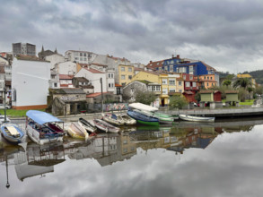 Boats on shore of Rio Madeo, Betanzos, Galicia, Spain