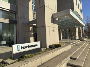 InterSystems, building exterior with company sign and logo, Cambridge, Massachusetts, USA