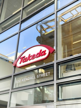 Takeda Pharmaceutical Company, building exterior with company sign, 500 Kendall Street, Cambridge,