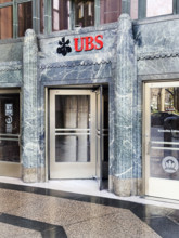 UBS Group AB, office building entrance, New York City, New York, USA