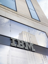 IBM, company logo on office building exterior, New York City, New York, USA