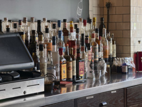 The Smith Restaurant and Bar, interior view or liquor bottles in bar area, New York City, New York,