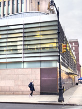 Jerome L. Greene Hall, Columbia University Law School, building exterior and street scene, New York