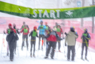 Competitors at starting line of North American Vasa Festival of Races, Traverse City, Michigan, USA