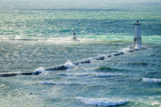 Frankfort North lighthouse and pier, Lake Michigan, Frankfort, Michigan, USA