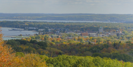 High angle autumn view of Traverse City, Michigan, USA from Wayne Hill