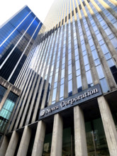 News Corporation, low angle view of building exterior, 1211 Avenue of the Americas, New Yor City,