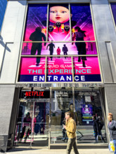"Squid Game: The Experience," interactive store, building exterior and entrance, New York City, New