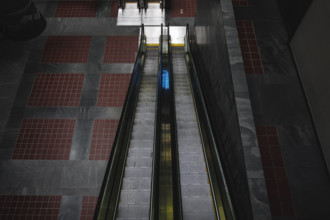 Pair of escalators, high angle view