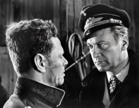 Curd Jurgens (right), on-set of the West German  film, "The Devil's General",  original German