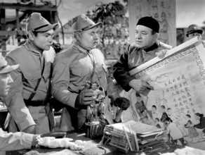 Akim Tamiroff (right), on-set of the film, "Dragon Seed,", MGM, 1944