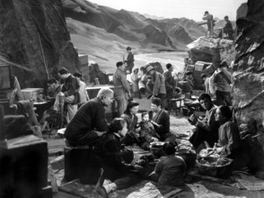 Katharine Hepburn, Walter Huston, on-set of the film, "Dragon Seed,", MGM, 1944