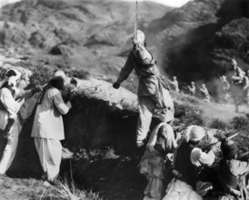 Battle scene, on-set of the British  film, "The Drum", U.S. title: "Drums, United Artists, 1938