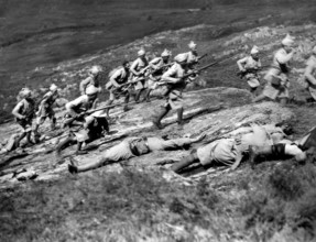 Battle scene, on-set of the British  film, "The Drum", U.S. title: "Drums", United Artists, 1938