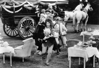 Syra Marty (being carried), on-set of the film, "Fanny Hill", Gloria Film, Pan World, 1964
