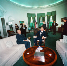 U.S. President meeting with West German Chancellor Dr. Konrad Adenauer in Oval Office, White House,