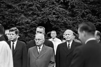 U.S. President John F. Kennedy and U.S. Vice President Lyndon Johnson with former U.S. Presidents,