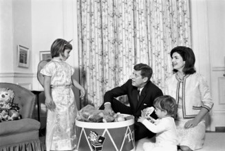 U.S. President John F. Kennedy and U.S. First Lady Jacqueline Kennedy visit with their children,