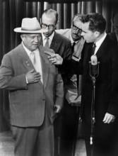 U.S. Vice President Richard M. Nixon gesturing with his finger towards Soviet Premier Nikita