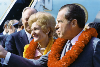 U.S. President Richard M. Nixon and U.S. First Lady Pat Nixon Exit from Aircraft and greet