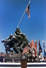 U.S. President George H.W. Bush making speech at Iwo Jima Memorial regarding the American Flag,