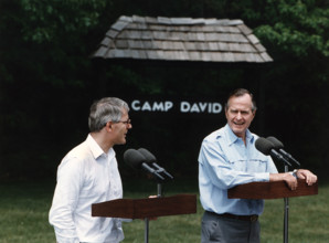 U.S. President George H.W. Bush and Prime Minister John Major of Great Britain participate in a