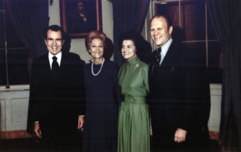 U.S. President Richard M. Nixon and U.S. First Lady Pat Nixon with Representative Gerald R. Ford