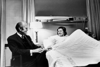 U.S. President Gerald Ford visiting U.S. First Lady Betty Ford in President's Suite following the