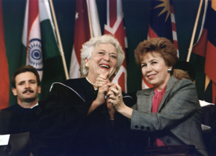 U.S. First Lady Barbara Bush and Raisa Gorbachev delivering Commencement Addresses, Wellesley