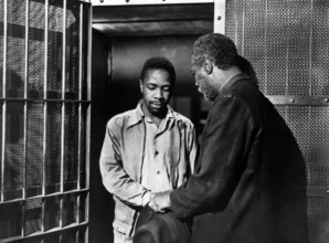 Canada Lee (right), Lionel Ngakane (left), on-set of the film, "Cry, The Beloved Country", United