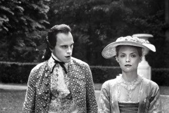John Malkovich, Michelle Pfeiffer, on-set of the film, "Dangerous Liaisons", Warner Bros., 1988