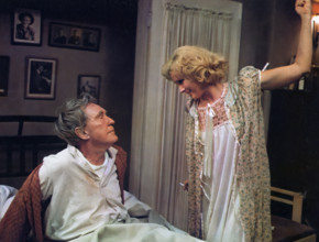 Burgess Meredith, Karen Black, on-set of the film, "The Day Of The Locust", Paramount Pictures,