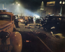 Aftermath of riot outside Grauman's Chinese Theatre, on-set of the film, "The Day Of The Locust",