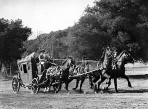 Stagecoach scene, on-set of the film, "The Fighting Guardsman", Columbia Pictures, 1945