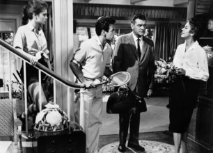Annette, Gorman, Maximilian Schell, Jack Hawkins, Rosalind Russell, on-set of the film, "Five