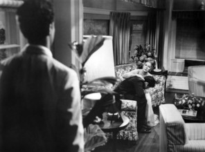 Richard Beymer (rear view), Rosalind Russell,  Maximilian Schell, on-set of the film, "Five Finger