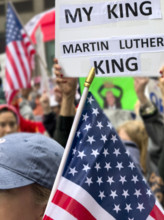 Demonstrators participating in "No Kings" Protest March, Fifth Avenue, New York City, June 14, 2025
