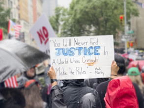 Demonstrators participating in "No Kings" Protest March, Fifth Avenue, New York City, June 14, 2025